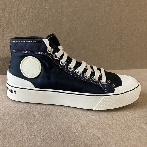 Stella McCartney High Top Sneaker Women’s Sz 39 9 NWOT Blue Cap Toe Shoe Skater - Picture 2 of 11